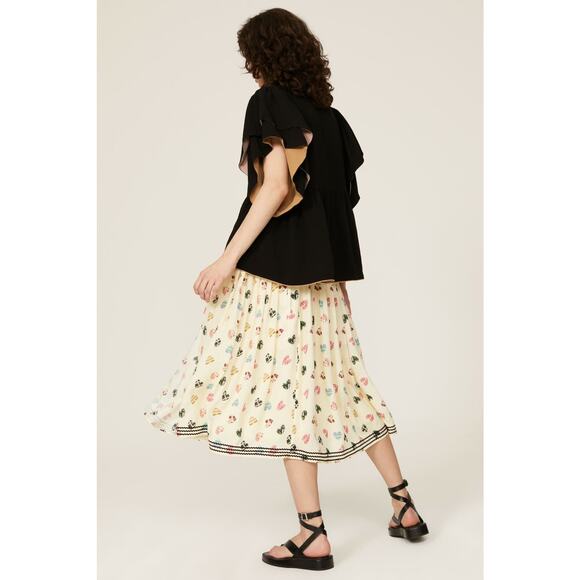 Hofmann Copenhagen Elina Heart Print Skirt Yellow Pleated‎ Elastic Waist Sz 2 - Picture 3 of 14